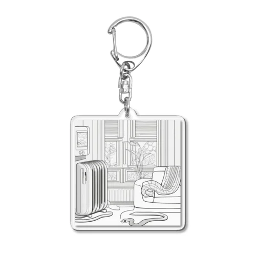 暖房の前でまったりと寝そべりながら冬を喜んでいる蛇 Acrylic Key Chain