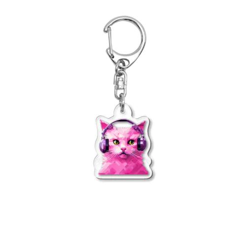 Pink cat (music) Acrylic Key Chain