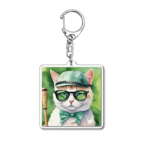 サングラスをかけた猫がゴルフに集中！ Acrylic Key Chain