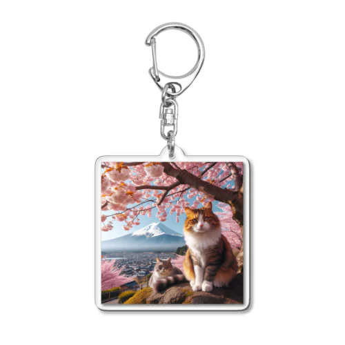 富士山と猫 Acrylic Key Chain