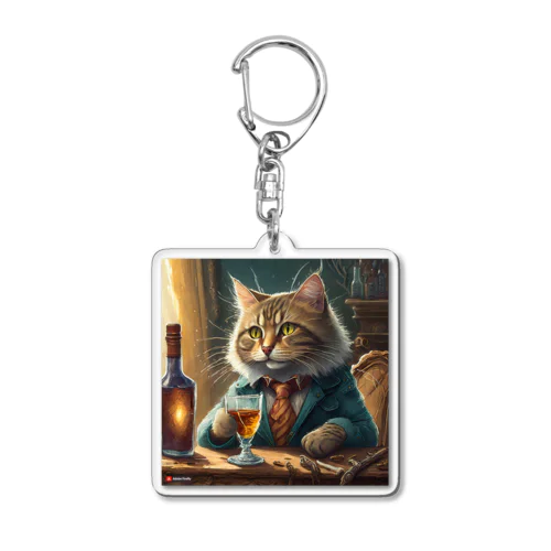 酒が好きな猫（社長） Acrylic Key Chain