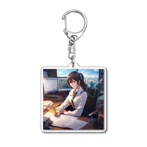 可愛らしいポニーテールヘアスタイルで爽やかな笑顔を浮かべています。 Acrylic Key Chain