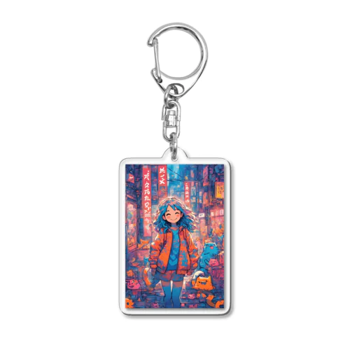 静かな通りでほほ笑む女の子 Acrylic Key Chain