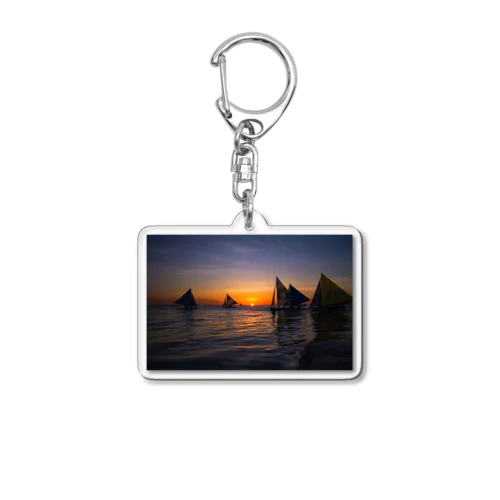 フィリピンボラカイ島夕陽ヨット海 Acrylic Key Chain