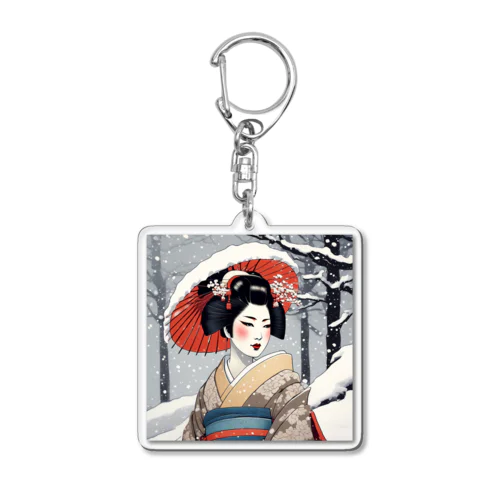 日本の風景:雪の降る中の舞妓さん、Jpanese senery:MAIKO in snow Acrylic Key Chain