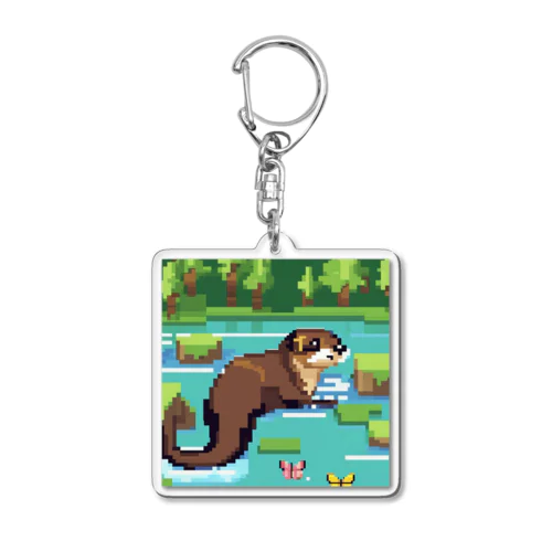 流れの中でバタフライスタイルで泳ぐコツメカワウソ Acrylic Key Chain