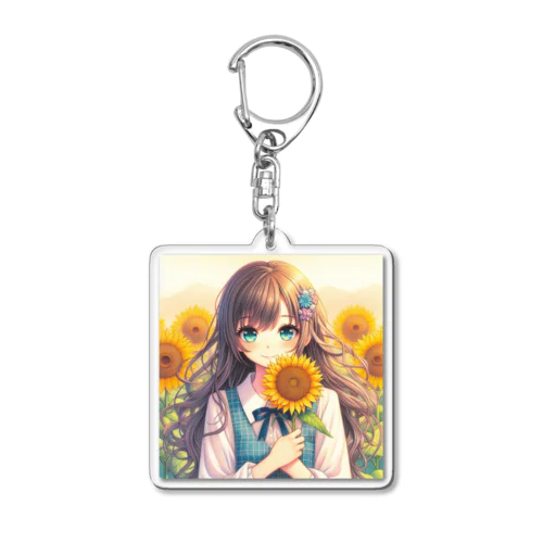 向日葵と笑顔が素敵な女の子 Acrylic Key Chain