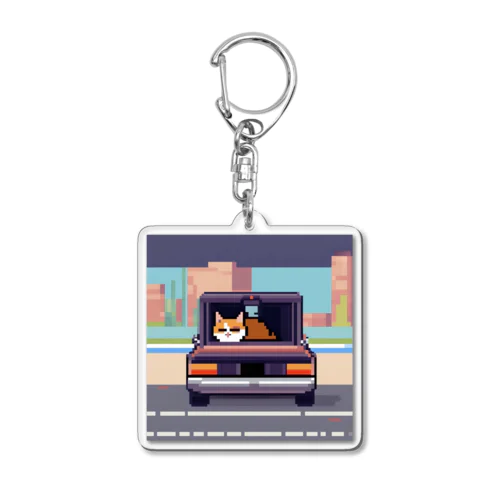 車のトランクの中に隠れている猫 Acrylic Key Chain