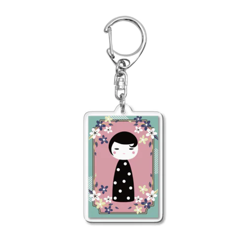 ドット柄のレトロなこけしちゃんキーホルダー Acrylic Key Chain