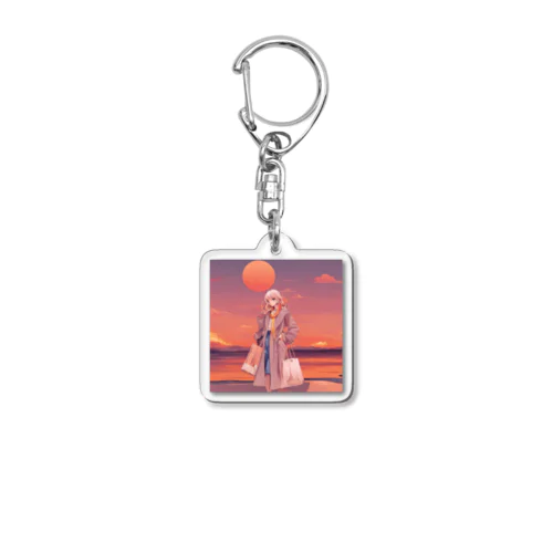 夕日に似合う女性 Acrylic Key Chain