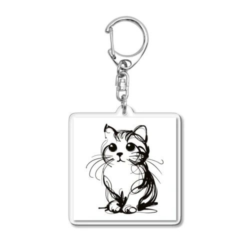 一筆書きで描かれたかわいい猫のイラスト Acrylic Key Chain