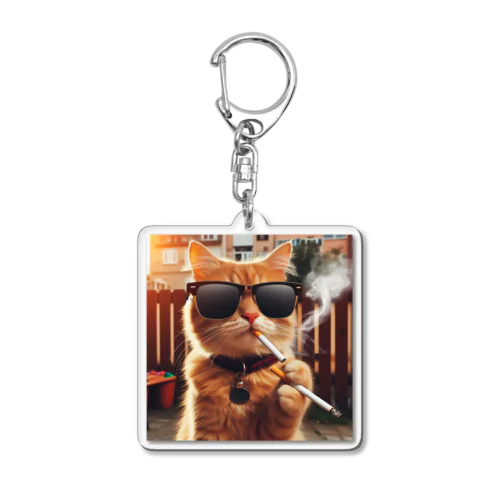 タバコを吸うグラサン猫 Acrylic Key Chain