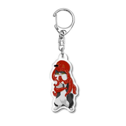 猫に蛸ガブーッ Acrylic Key Chain