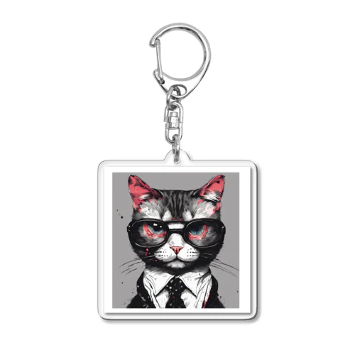 メガネをする猫 Acrylic Key Chain