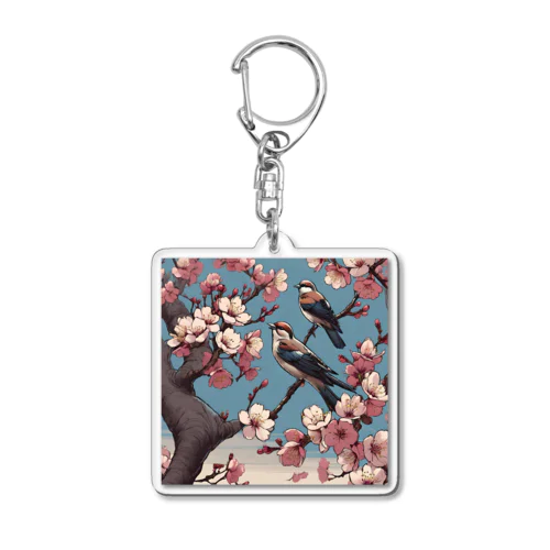 桜と雀（Cherry blossom & sparrow)  01 Acrylic Key Chain