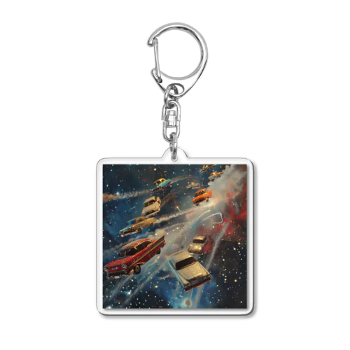 宇宙を飛び交う車たち Acrylic Key Chain