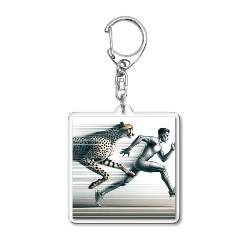 Speed Symbiosis: Man and Cheetah in Stride Acrylic Key Chain