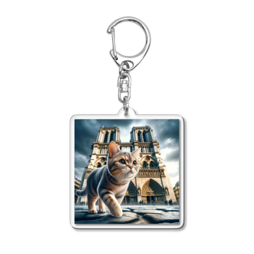 猫のパリ散歩 Acrylic Key Chain