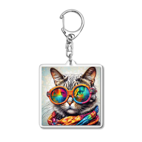 カラフルメガネをかけた猫 Acrylic Key Chain