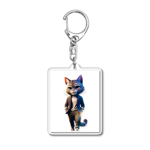 このイラストは、スタイリッシュでクールな猫の擬人化が描かれています。 Acrylic Key Chain