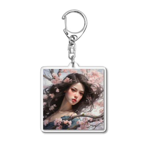 桜の花の中かで、、女性　なでしこ1478 Acrylic Key Chain