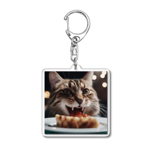 ごはんを食べている猫 Acrylic Key Chain