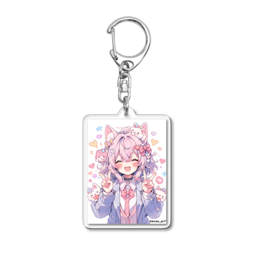 【@Anime_girl*】オリジナル イラスト Pixel art cat girls Acrylic Key Chain