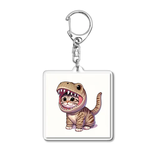 子猫がティラノサウルスのフードを被っている Acrylic Key Chain