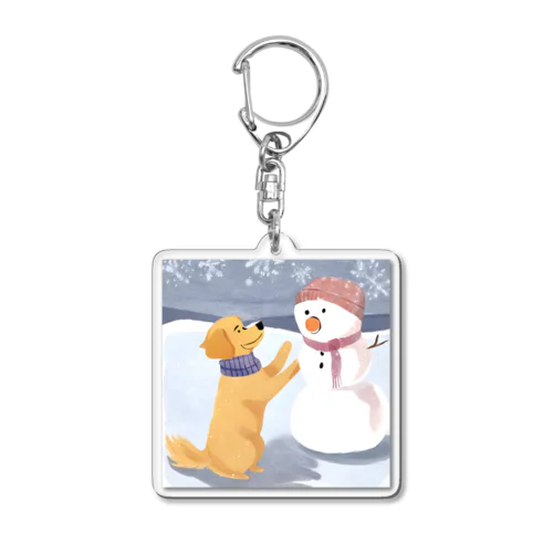 雪だるまと犬 アクリルキーホルダー