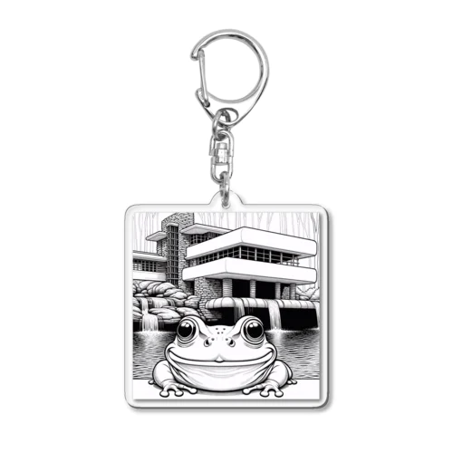 落水荘風の建築物に佇むカエル Acrylic Key Chain