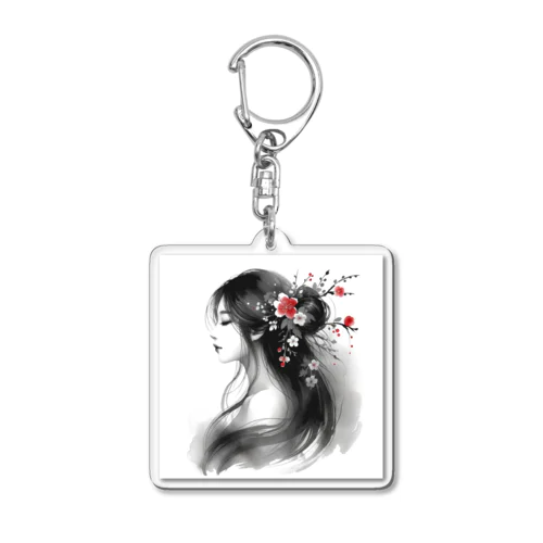 紅と女性 Acrylic Key Chain