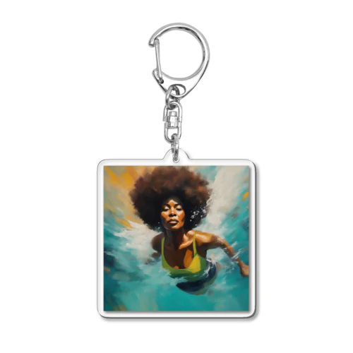 海の世界を楽しむ女性 Acrylic Key Chain