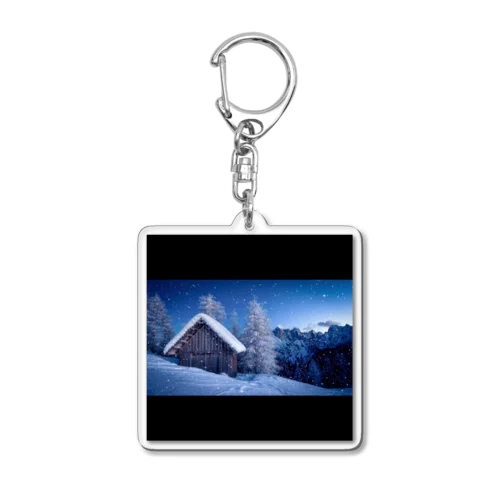 A snow-covered lodge  Acrylic Key Chain