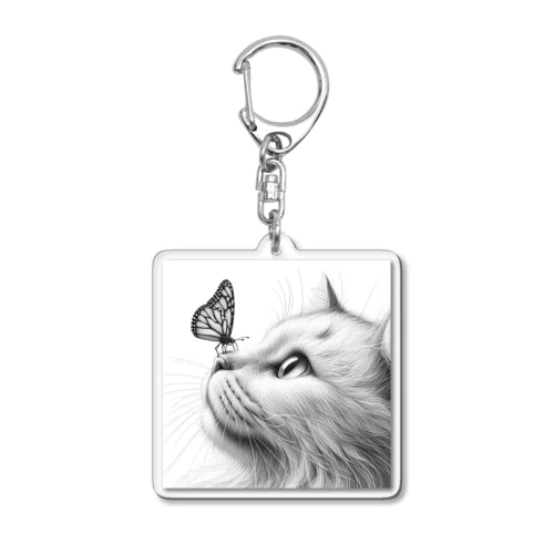 猫と蝶 Acrylic Key Chain