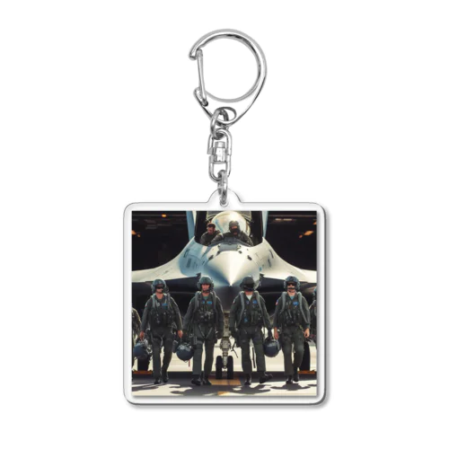 軍用機へと乗り込むパイロット Acrylic Key Chain