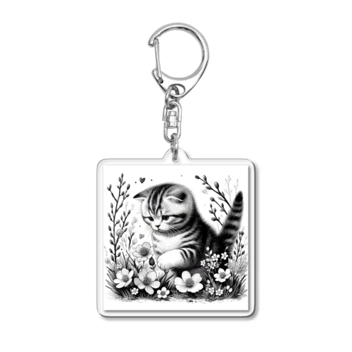 春の子猫のスコティッシュフォールド Acrylic Key Chain