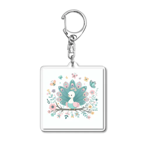 カラフルな孔雀の幼鳥 Acrylic Key Chain