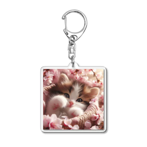 桜と子猫 Acrylic Key Chain