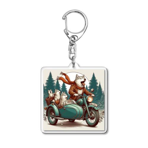 バイクに乗る狼の親子 Acrylic Key Chain