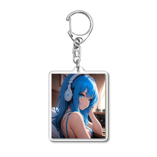 青い髪の少女 Acrylic Key Chain