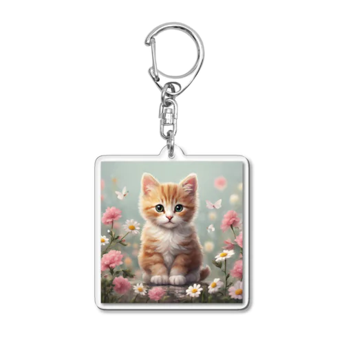 可愛い猫に華を添えて Acrylic Key Chain
