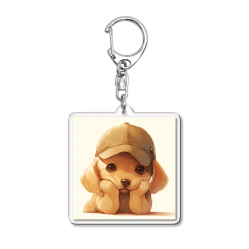 キャプをかぶった可愛い子犬 Marsa 106 Acrylic Key Chain