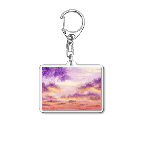 紫色の雲と夕焼け（水彩色鉛筆画） Acrylic Key Chain