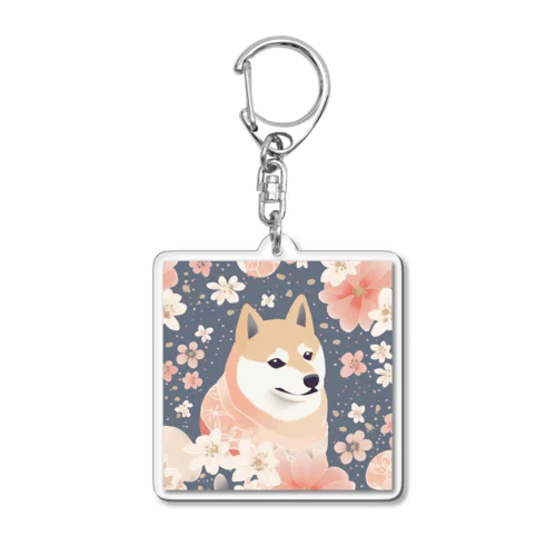 日本画風、柴犬と桜２-Japanese-style painting of a Shiba Inu with cherry blossoms 2 Acrylic Key Chain