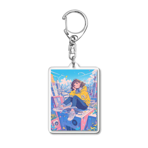 東京スカイラインの静寂：ポップな東京 Acrylic Key Chain