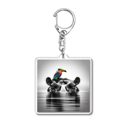 カバと小鳥の友情 Acrylic Key Chain