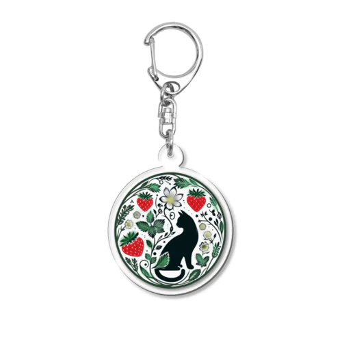 Strawberry field and black cat Acrylic Key Chain