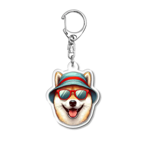 カラフルなバケハをかぶった柴犬 Acrylic Key Chain