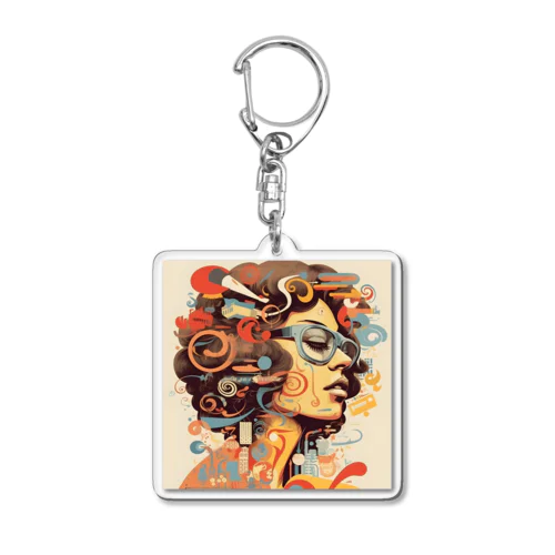 funky Lady 60's style Acrylic Key Chain