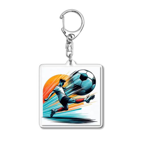 夕日を背にサッカーボールを蹴りシュート Acrylic Key Chain